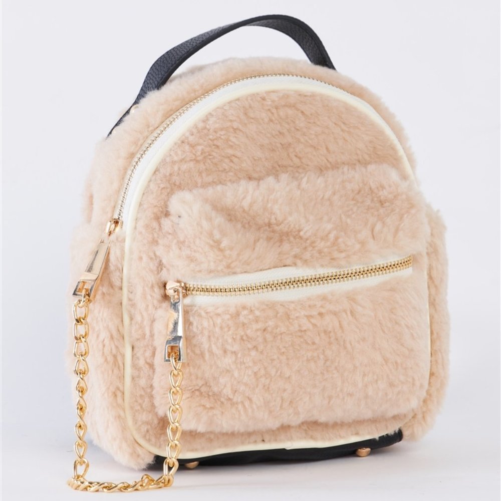 Warm Winter Sherpa & Vegan Leather Ivory Backpack